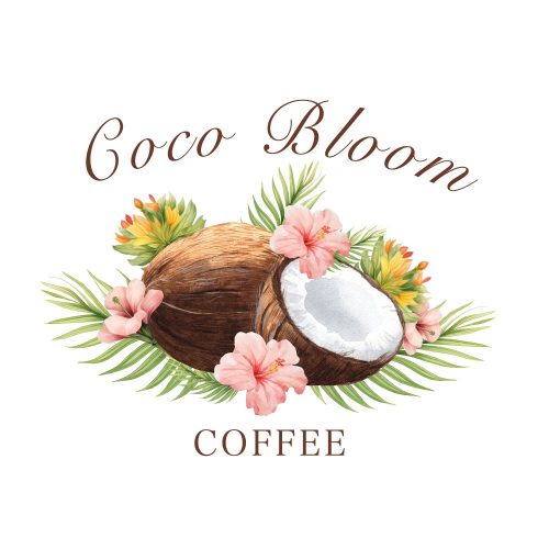 Coco Bloom Coffee Logo with Coconuts and Florals